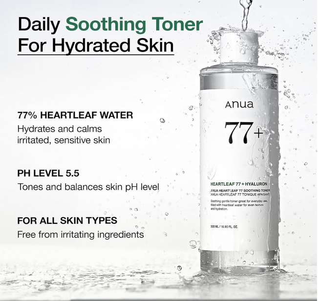 Anua Heartleaf 77 Soothing 250 ml Toner Tonique hydratant et apaisant pour le visage