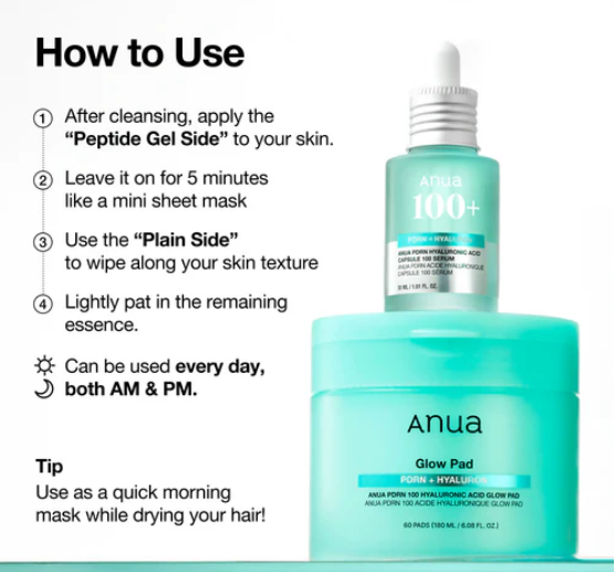 Anua Pdrn 100 Hyaluronique Acid Glow Pad pour les soins quotidiens du visage coréens