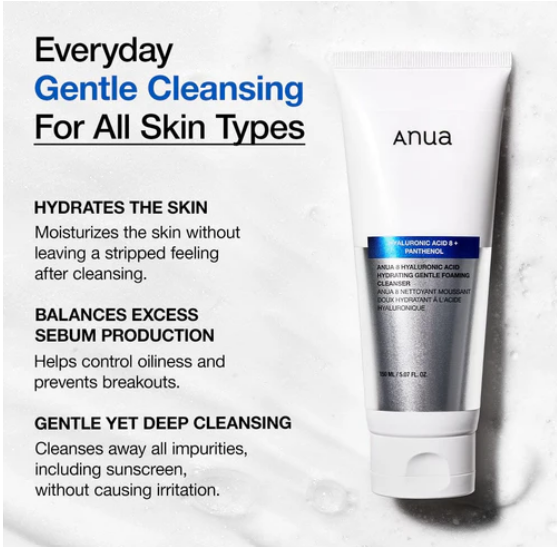 Gel nettoyant doux et hydratant à l'acide hyaluronique Anua 8 - 150 ml