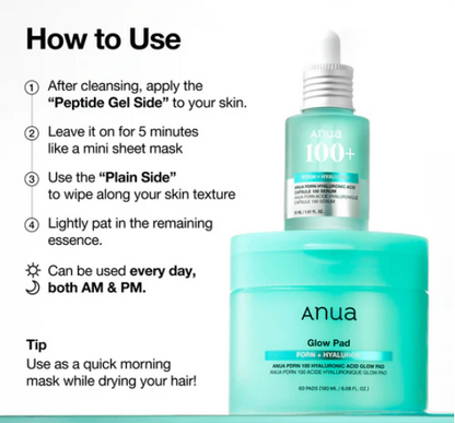 Anua Pdrn 100 Hyaluronique Acid Glow Pad pour les soins quotidiens du visage coréens
